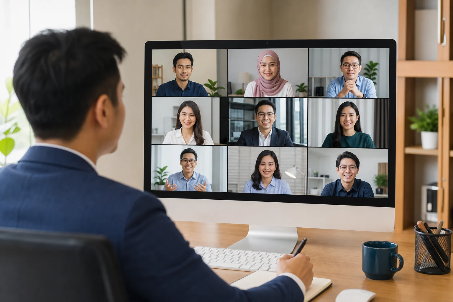 Team members connecting through a virtual event