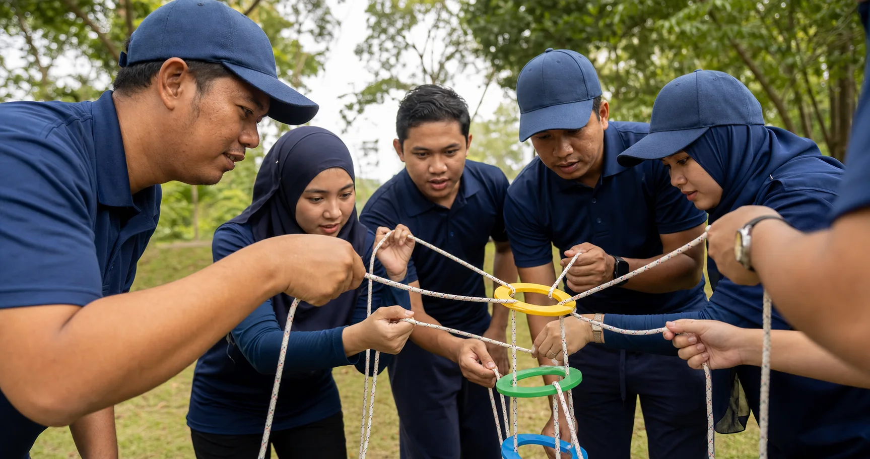 Navy team celebrating at an outdoor event