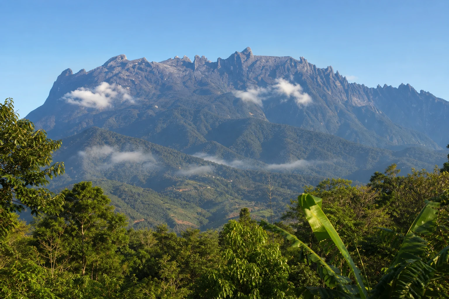 Mount Kinabalu above Sabah rainforest